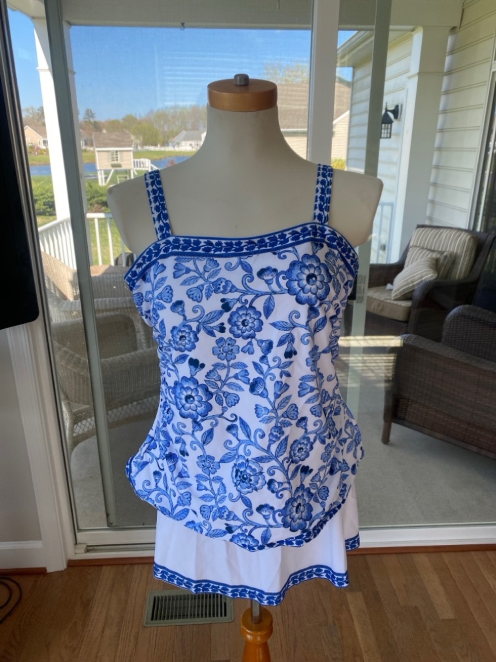 Rotita Blue & White Floral Tankini Set - Tummy Control Swimdress Skort NWOT - Picture 3 of 11